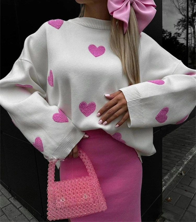 

Autumn and Winter Long Sleeved Love Sweater for Women 2025 Popular Loose Knit Sweater