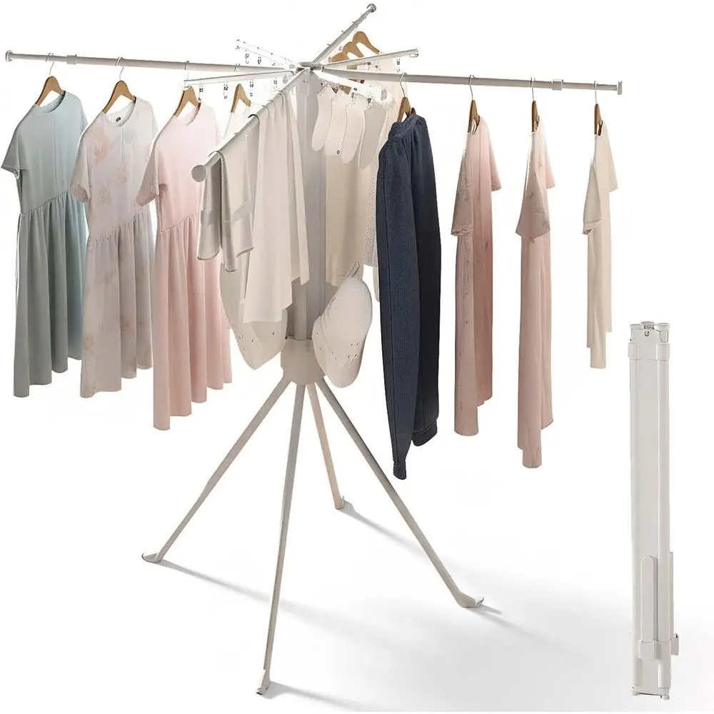 

8-рожковая большая компактная сушилка для белья — прочная углеродистая сталь, для использования в помещении, простая сборка, белая