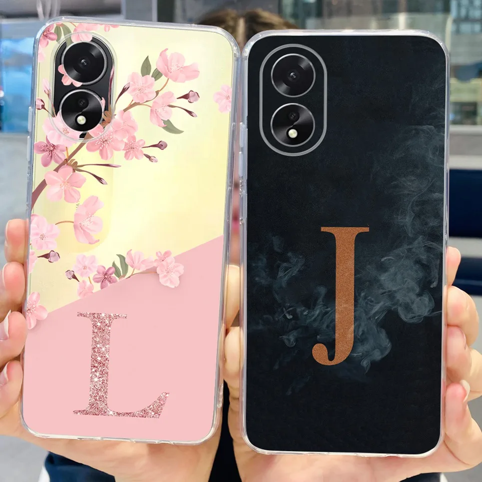 For Oppo A18 CPH2591 Phone Cases Transparent Soft TPU Silicone Flower Letter Back Cover For Oppo A38 4G CPH2579 Bumper Funda