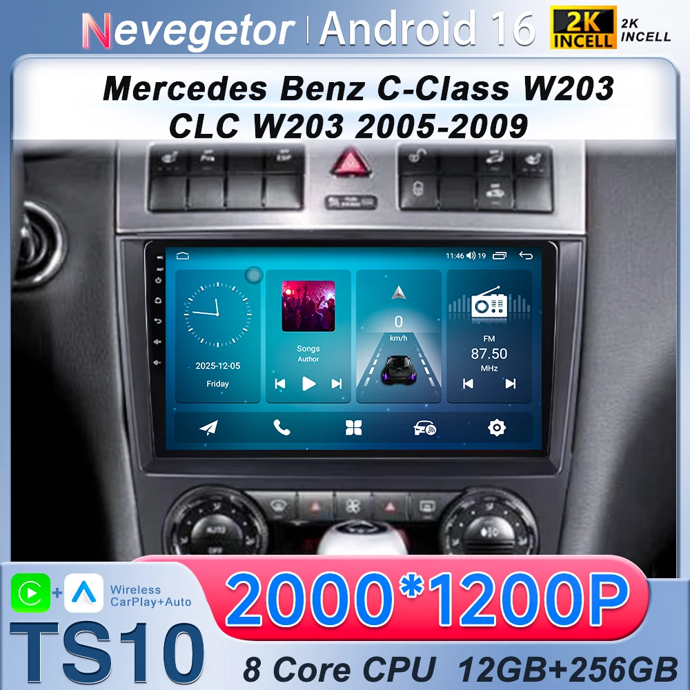 

2 din Android 16 Car Radio Sytems Radio Carplay For Mercedes Benz C-Class W203/CLC W203 2005-2009 Auto Carplay Multimedia Player