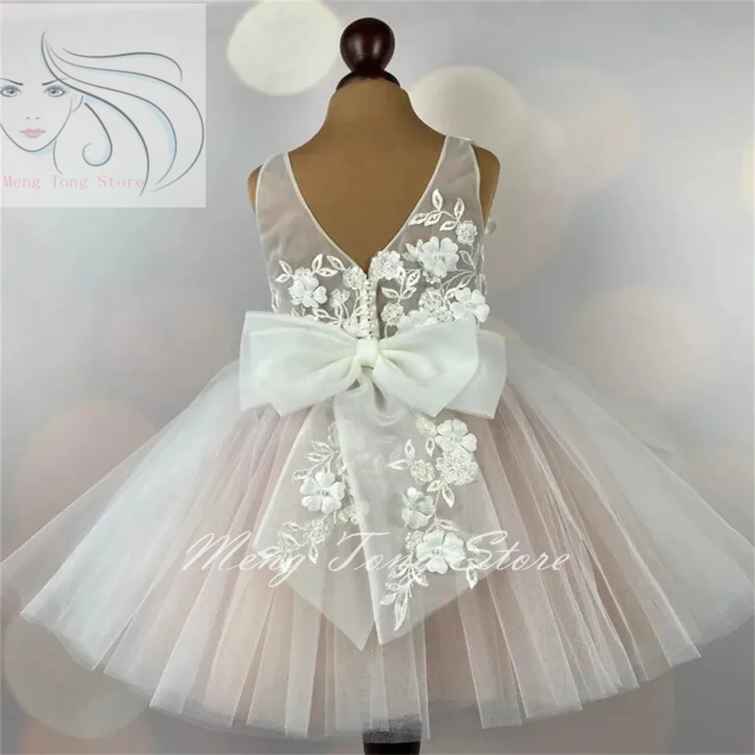 

New Flower Girl Dress with Big Bow Appliques Lace Flower Wedding Dress Infant Girl Tutu Dress Princess Dress