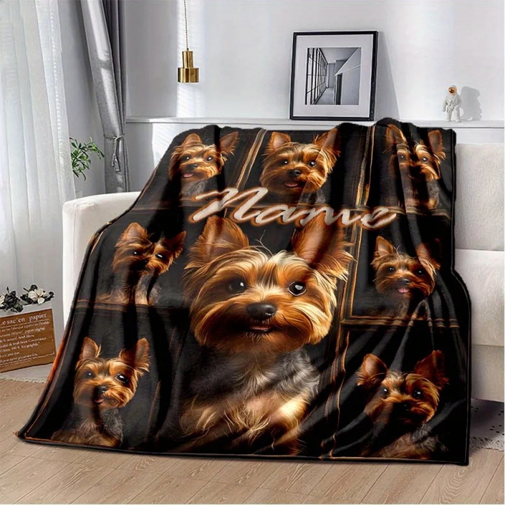 1 قطعة اسم مخصص بطانية يوركشاير جحر الكلاب طباعة نمط أربعة مواسم المنزل لينة مريحة الفانيلا بطانية غرفة نوم مدرب ديكور #3