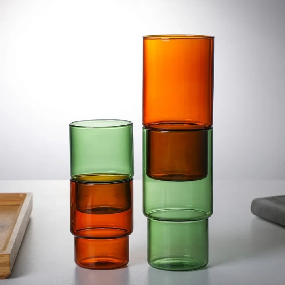1 PC 220ml 480ml Coffee Cup Stackable Clear Amber Blue Green Colored Heat Resistant Milk Water Glass Mug High Borosilicate Mug