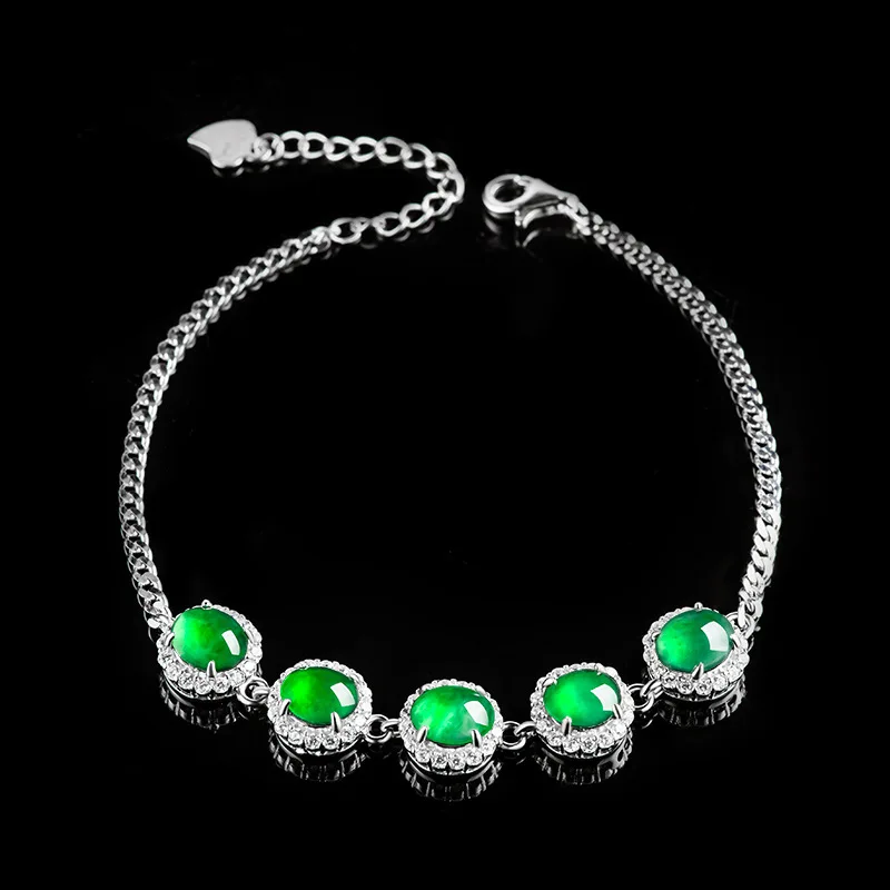 

Natural A-grade Jade Yang Green Egg Face Bracelet S925 Silver Inlaid Ice Jadeite Fashionable High-end Women's Jewelry Drop Ship