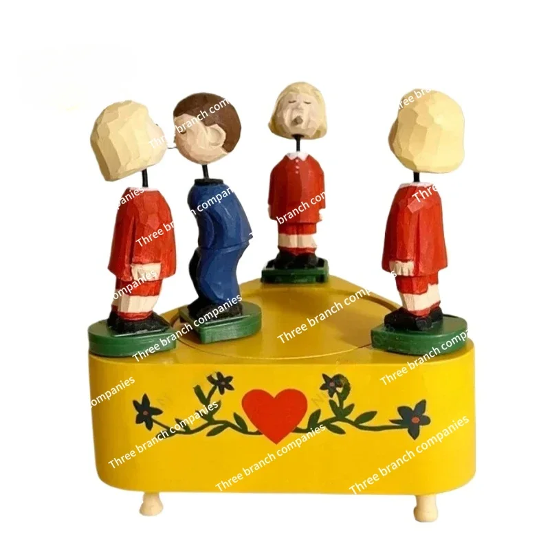 

Music Box Solid Wood Engraving Music Box Kiss Creative Birthday Gift Ornament Electric Rotating Speaker