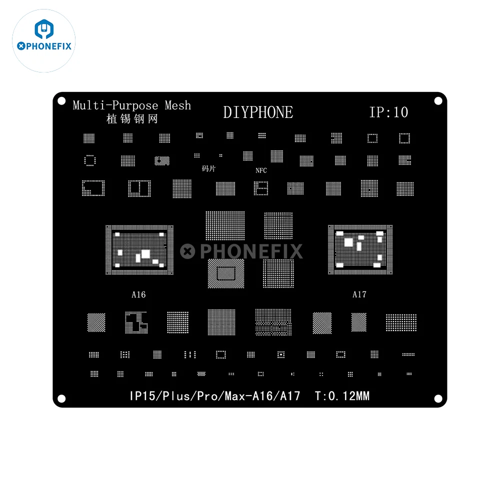 Imagem -02 - Conjunto de Kit de Estêncil de Reballing Bga de Aço Preto para Iphone 16 15 14 13 12 11 Pro Max x 8p Cpu de Aço Preto ic Chip Rede de Solda de Estanho