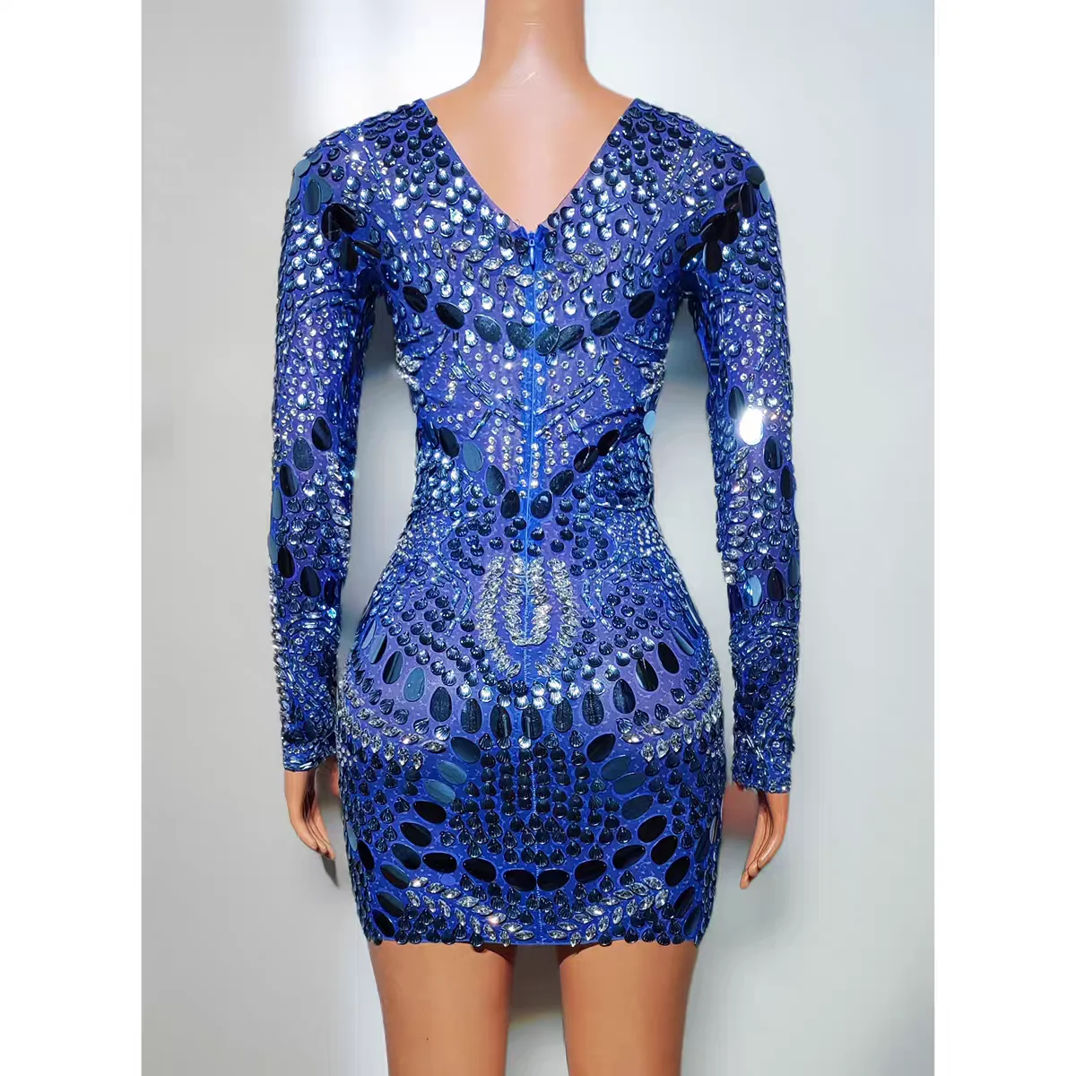 Volledige Diamond Gedrukt Sexy Afslanken Korte Rok Nachtclub Bar DJ Zangeres Dans Team Prestaties Kleding Party Thema Show