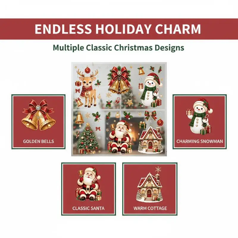 Christmas 2027 New Window Stickers: Cute Santa Reindeer Snowman Snowflake Xmas Glass Winter Home Shop
