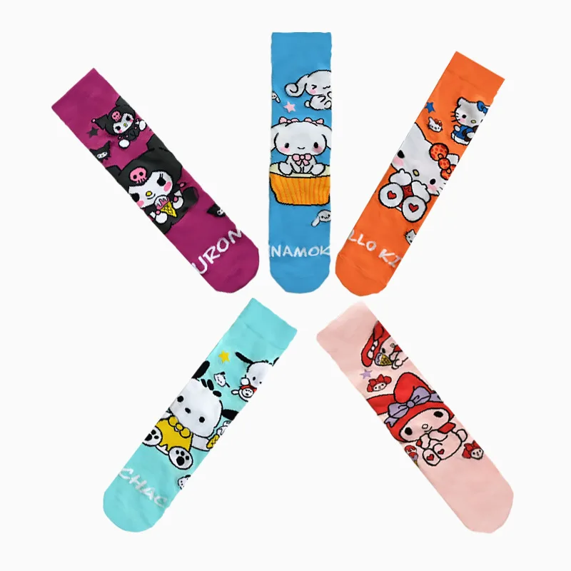 Sanrio Hello Kitty Cute Female Socks Anime New Cotton Fashion Four Seasons Cartoon Creative Ladies Men Stockings 35-44 Yards