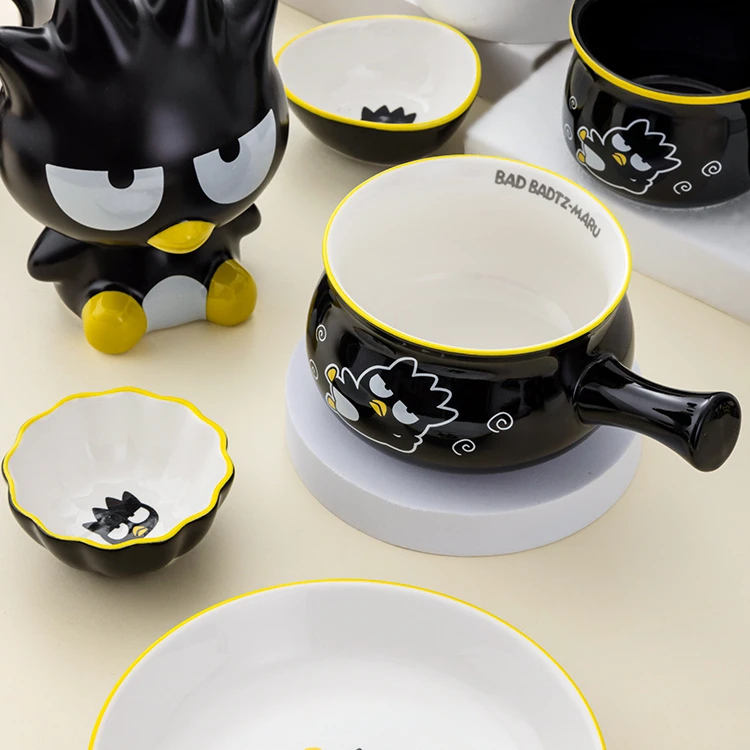 Kawaii Sanrio Anime Hobby Badbadtz-Maru Series Cartoon Ceramic Tableware Spoon Breakfast Bowl Steak Plate