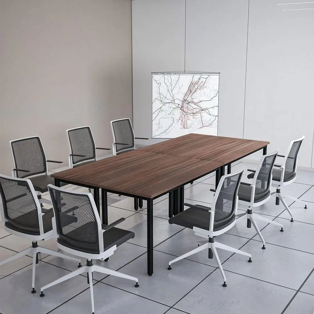 Rustic Vintage Walnut Conference Table, Space-Saving Design for 10, 94.4x47.2x29.5