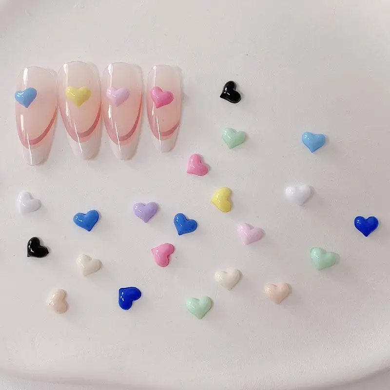 100PCS Minimalist Mini Heart Resin Nail Charms 3D Solid Color Peach Heart Nail Art Decorations for DIY Hairpin Earring Nails