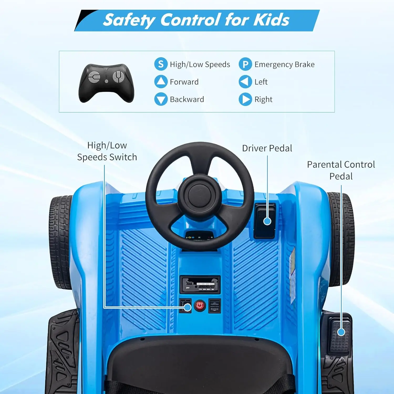 2人乗り子供用乗用玩具リモコン付き、2 * 7Ahバッテリー、2 * 120Wモーター、収納ボックス、音楽、最大積載量200ポンド（幼児向け）