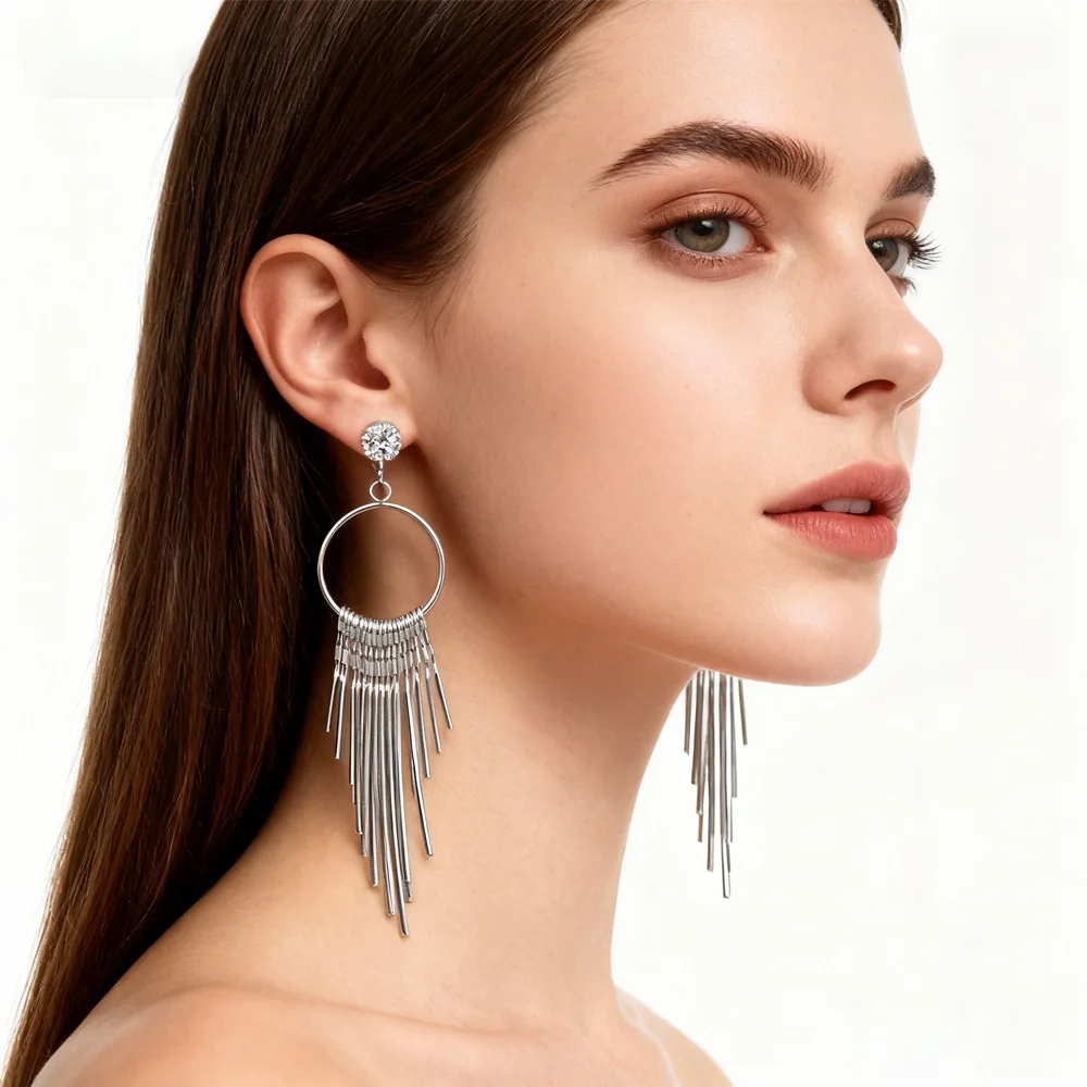 PESENAR 1920年代スタイル シルバートーン フープ フリンジ イヤリング フラッパーコスチュームやヴィンテージギャツビー アクセサリー用