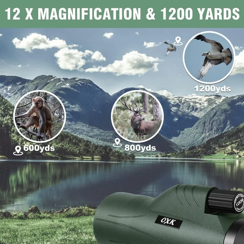 12x56 High Power Monocular with Phone Adapter, Tripod, Bag - BAK4 Prism & FMC Lens for Bird Watching, Hunting, Hiking, Camping