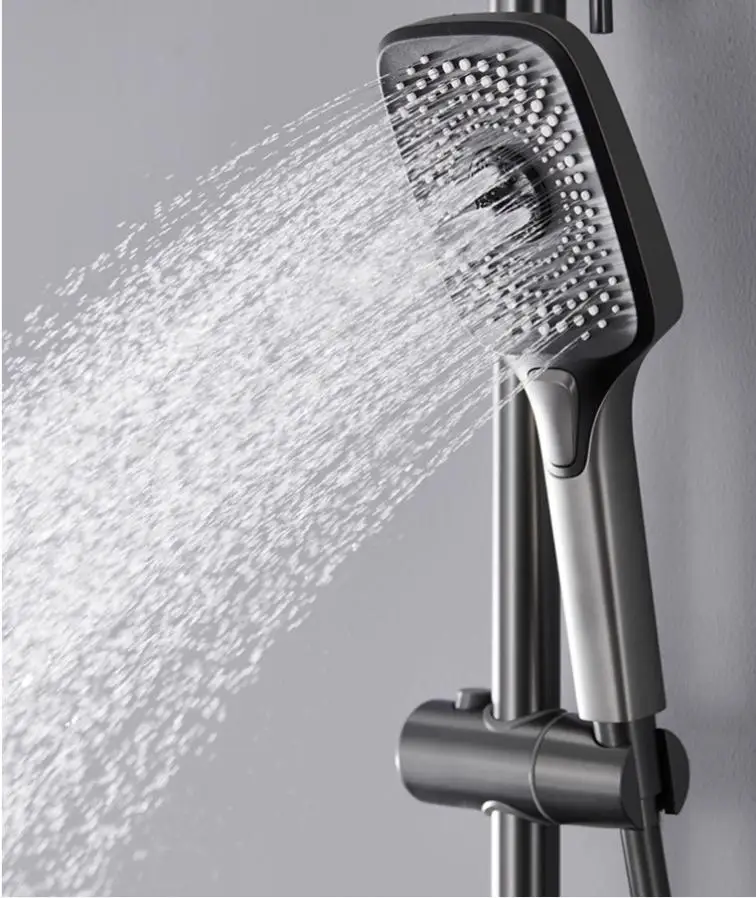 مجموعة رأس دش مفتاح البيانو البارد والساخن من النحاس الرمادي، رأس دش أبيض للحمام والحمام