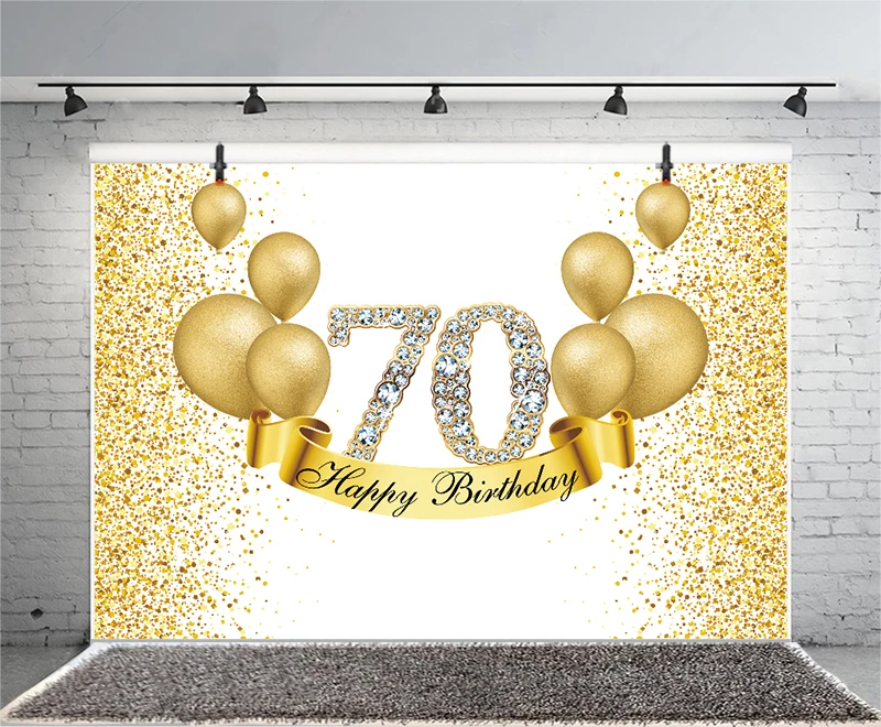 Vàng Đen 70th Lưng Nữ Nam Bữa Tiệc Sinh Nhật Vui Vẻ Bảy Mươi Lấp Lánh Nền Chụp Ảnh Ảnh Backdrop Trang Trí Sinh Nhật Biểu Ngữ