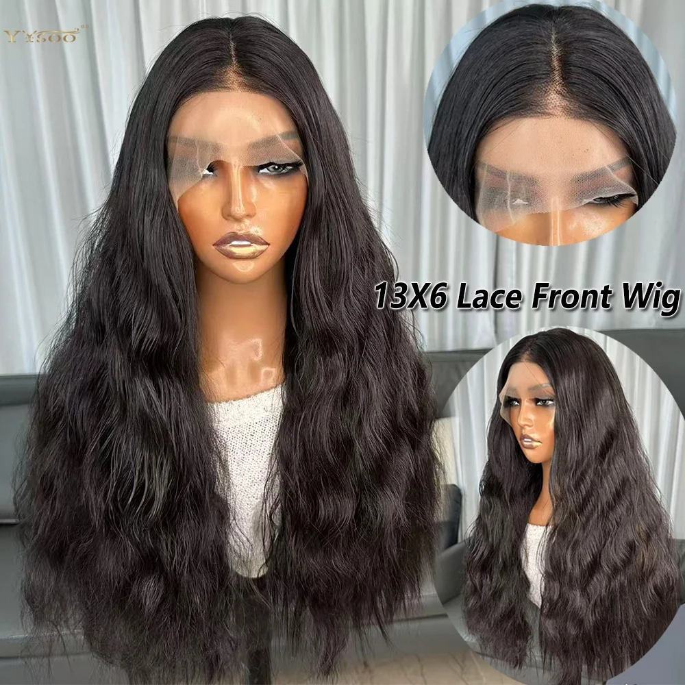 

Natural Hairline Daily Use Glueless Heat Resistant Pre Plucked Hairline Wavy Synthetic Lace front Wigs for Black Womens