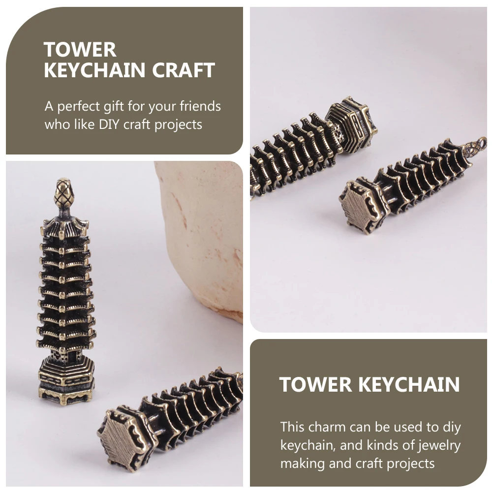 パゴダキーホルダータワーチャームミニチュア真鍮装飾オーナメントキーリングクラフトジュエリー製作DIYプロジェクト実用的