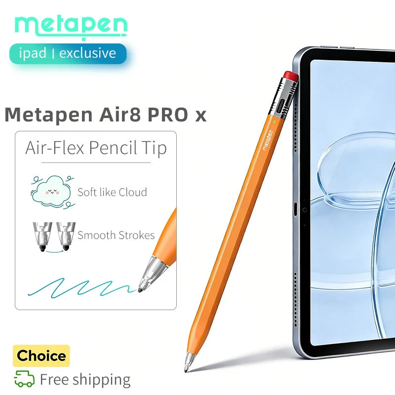 MetaPen Air8 Pro X Air-Flex Stylus for Apple iPad Pencil, Pixel Precise Palm Rejection For iPad Pro A16/13/11 Air5 M5 Mini 6/5/4