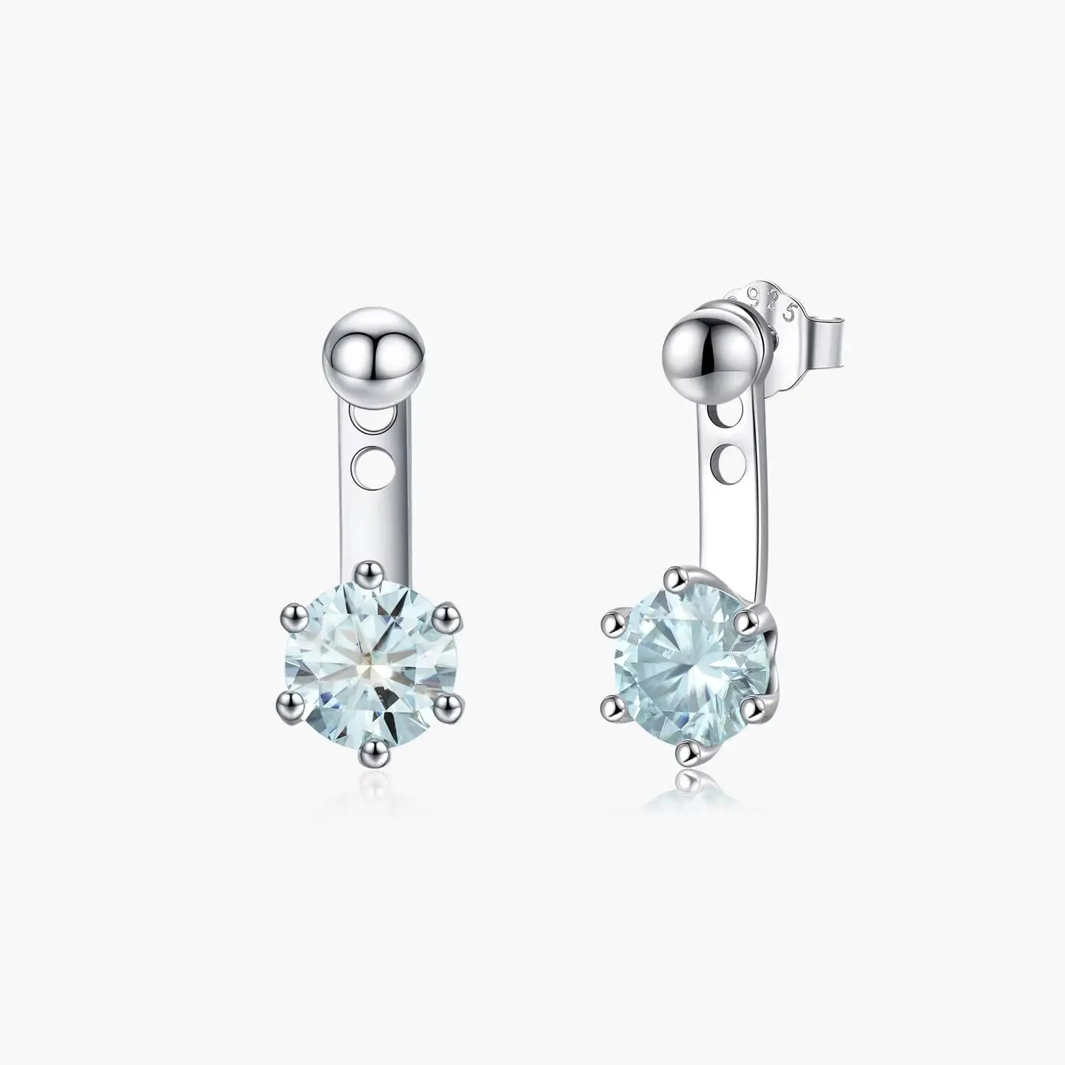 

Trendy Ear Climbers 925 Sterling Silver Affordable Luxury Round Teal Moissanite Stud Earrings for Women Fine Jewelry