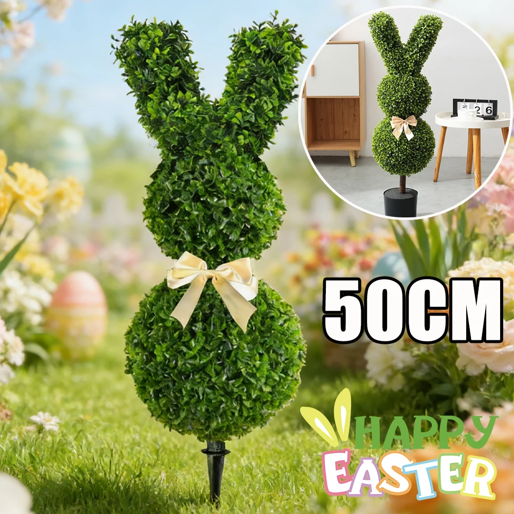 

Искусственное дерево-топиарий в форме кролика с имитацией зелени, пасхальный декор для дома, сада, патио и веранды
