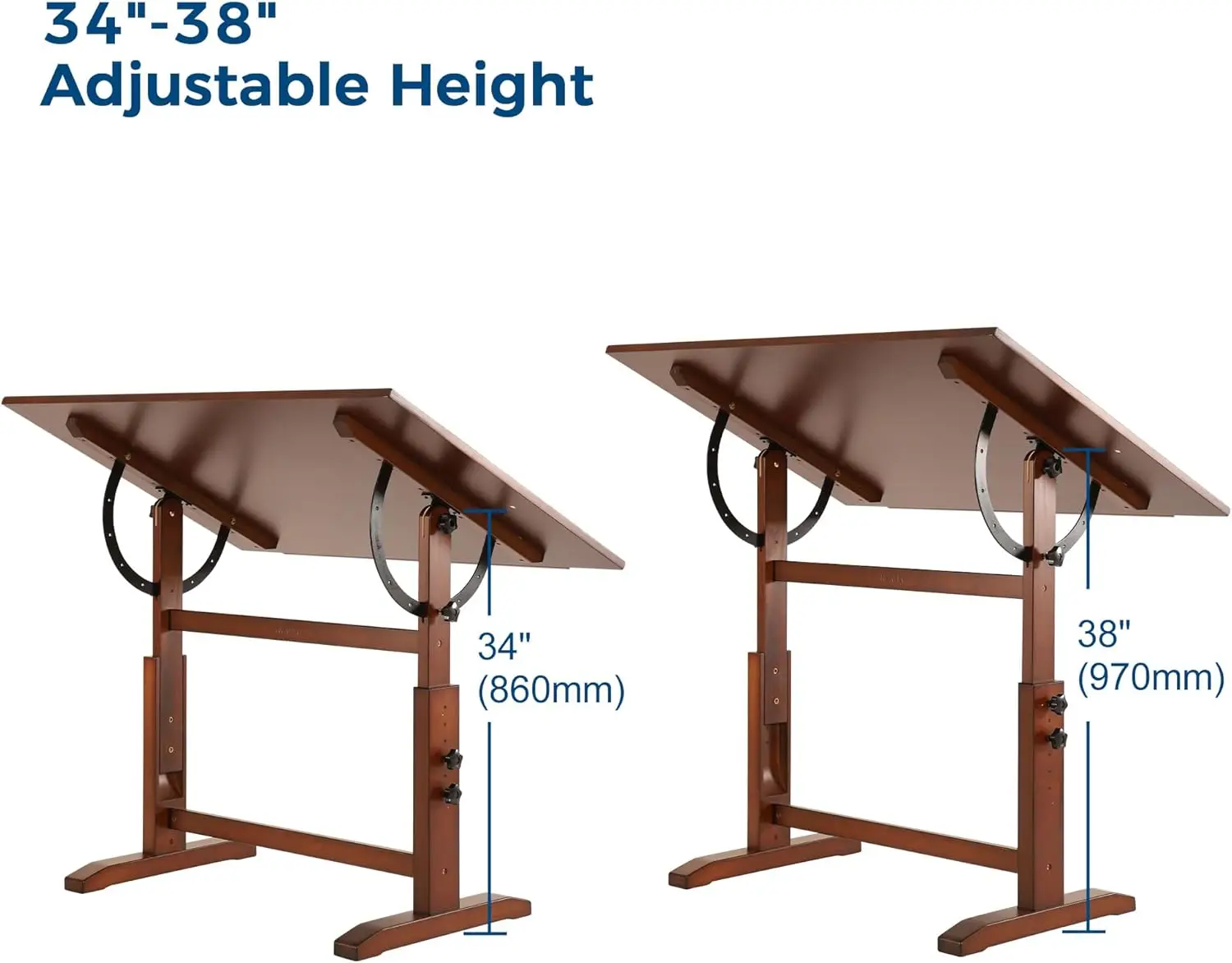 30" x 42"  -Large Artist Drafting Table, Adjustable Height & Angle, Solid Pine Wood Drawing Table, Art Table for Adul