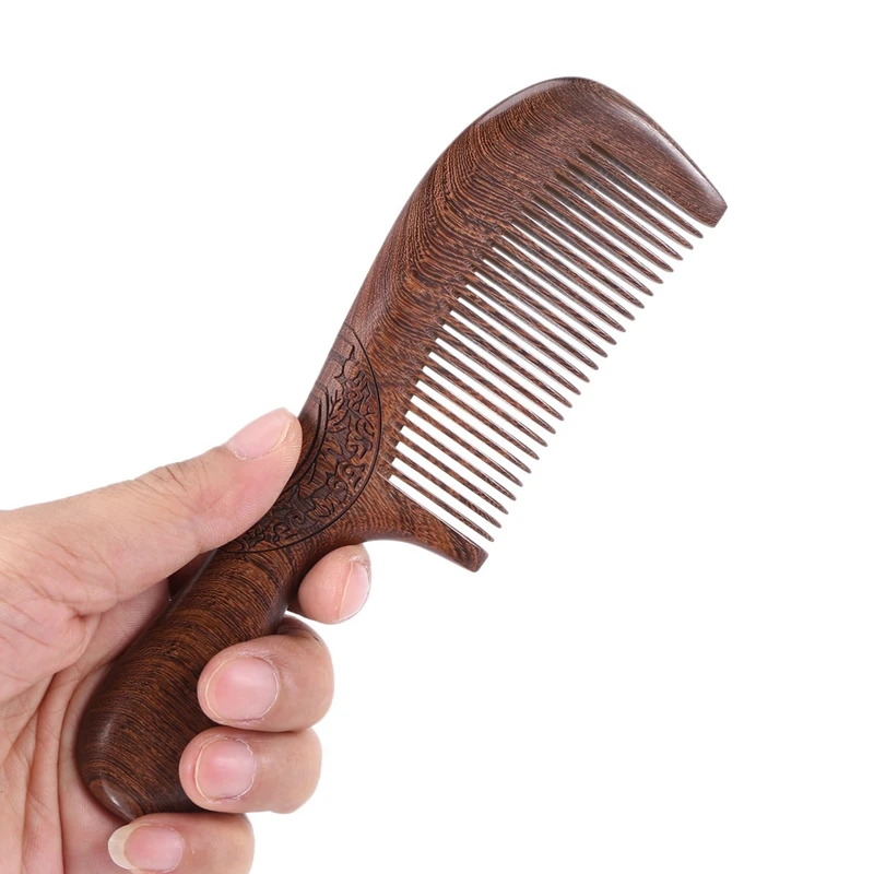 2X Unisex Sandalwood Comb Women Men Home Travel Wood Anti-Static Fine-Tooth Comb Wooden Handles Hair Comb