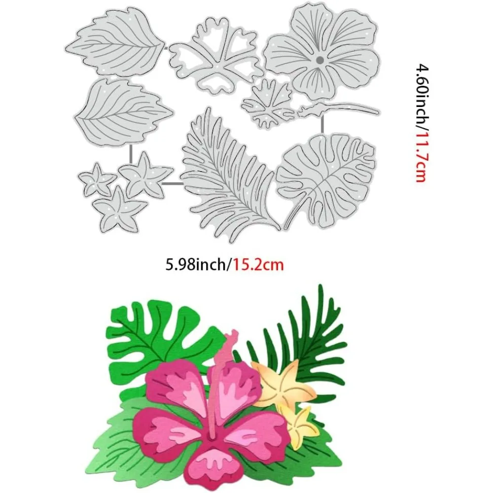 Hibiscus Cutting Dies, Flower Leaf Stencils Jungle Leaf Decorative Embossing Stencils for Scrapbooking, Photo Album, Greeting