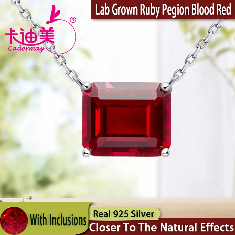 CADERMAY Emerald Lab Grown Ruby Pegion Blood Red S925 Sterling Silver Chain Necklace For Women Fine Jewelry Anniversary Gifts