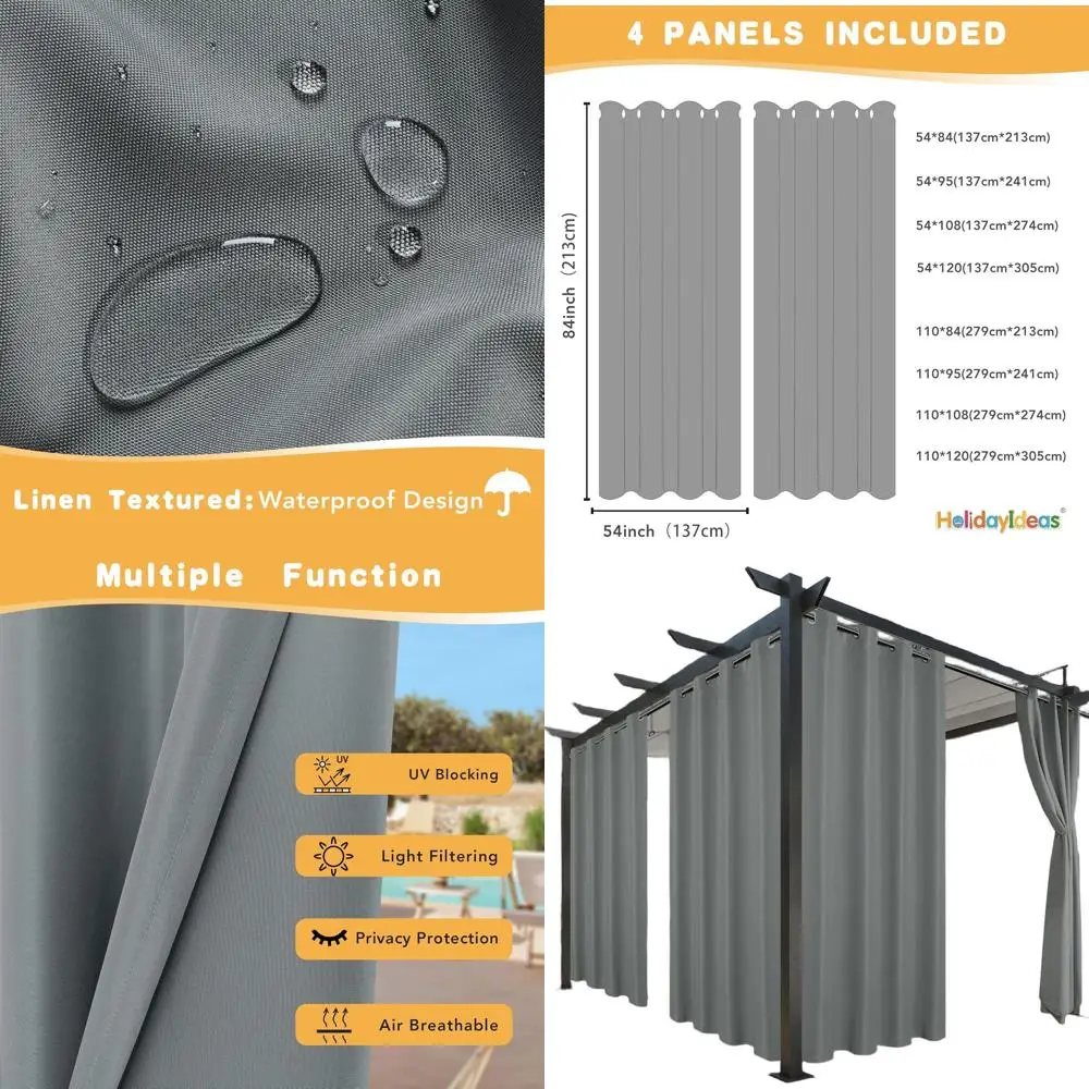 

Комплект водонепроницаемых наружных штор, 4 панели, 54x84, серый, для конфиденциальности в патио и контроля освещения