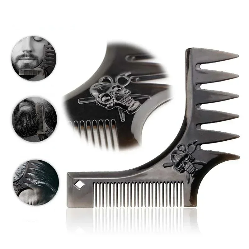 1pcs Beard Stenciled Rectangular Comb Men Retro Back Head Style Wide Tooth Texture Double Side Insert Oil