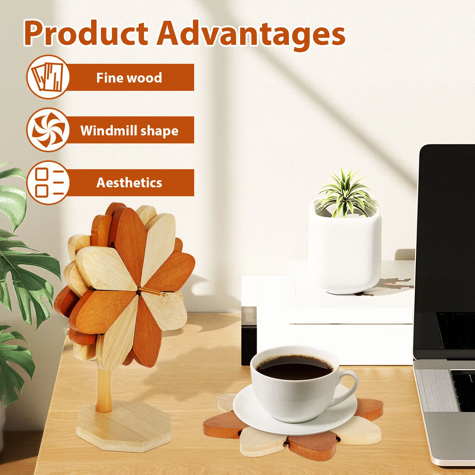 Windmill Shape Insulated Trivet Wood Patterned Insulating Mat Effective Protection Formed Heatproof Trivet Table Placemats