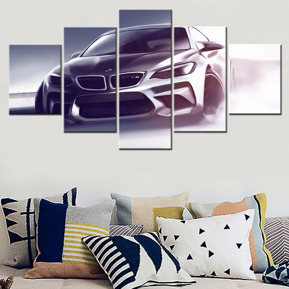 5 Canvas Print Painting Wall Arts Pieces M2 Car Vehicle Concept Art Drifting Artwork Modular Picture Home Decoration Living Room