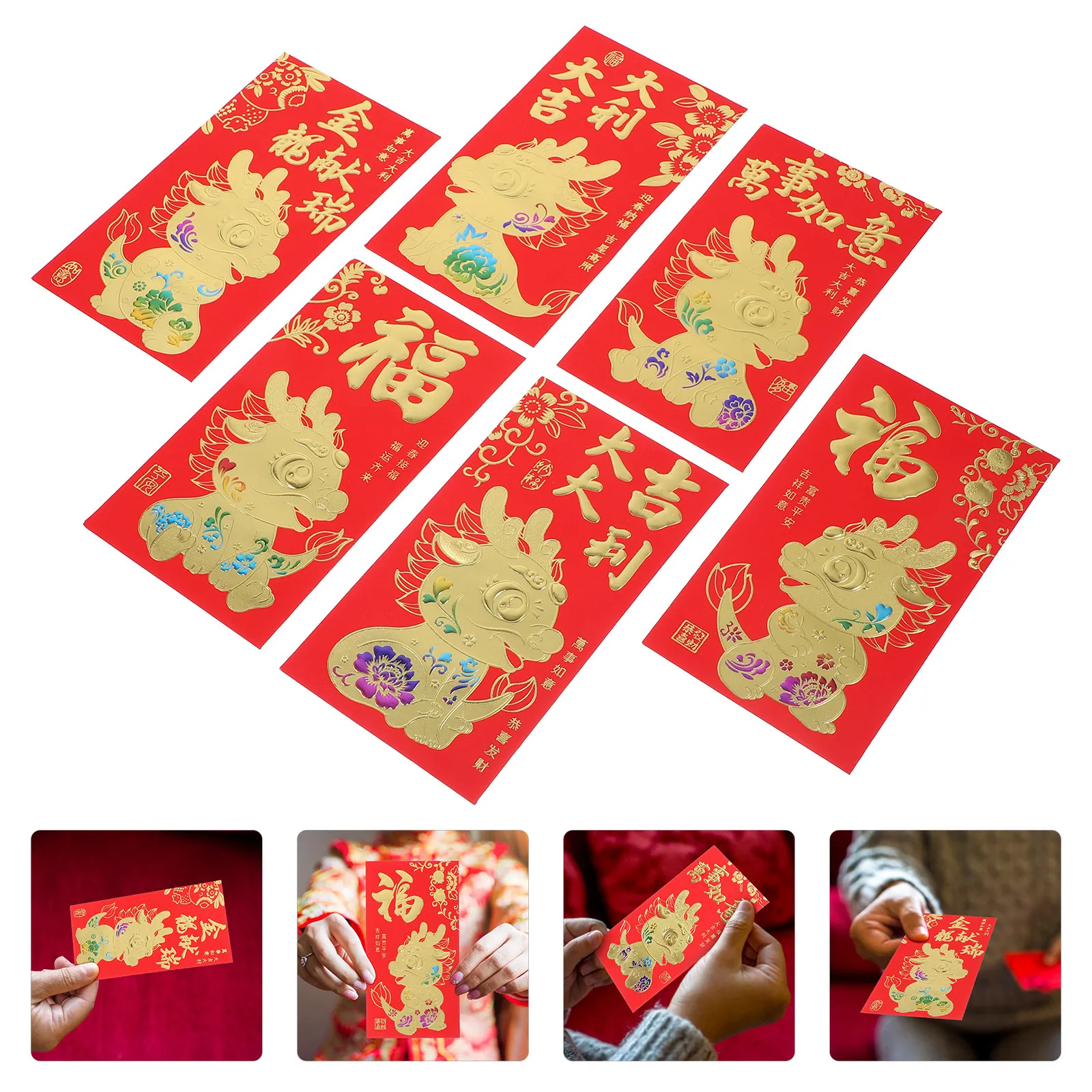 

60Pcs New Year Red Pockets Decorative Luck Money Bags Creative Paper Red Envelopes for Chinese Festival Celebration Items