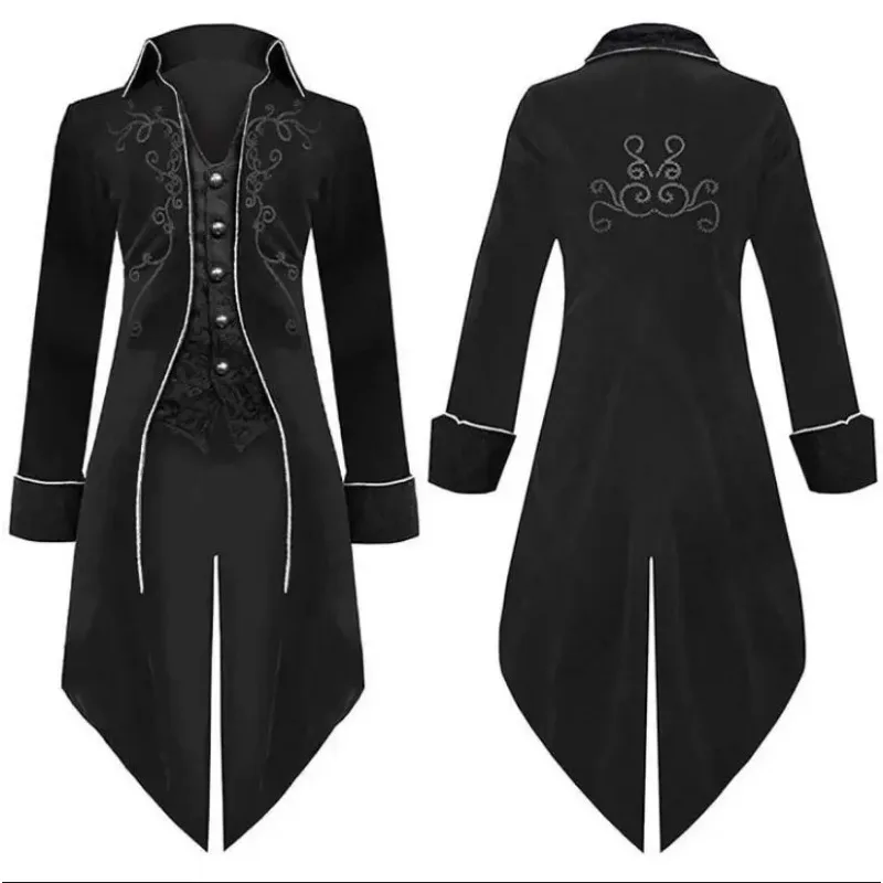 2024 New Medieval Jacket Halloween Vampire Steampunk Victorian Costume Men's Tailcoat Retro Set Nobel Role-playing Jacket