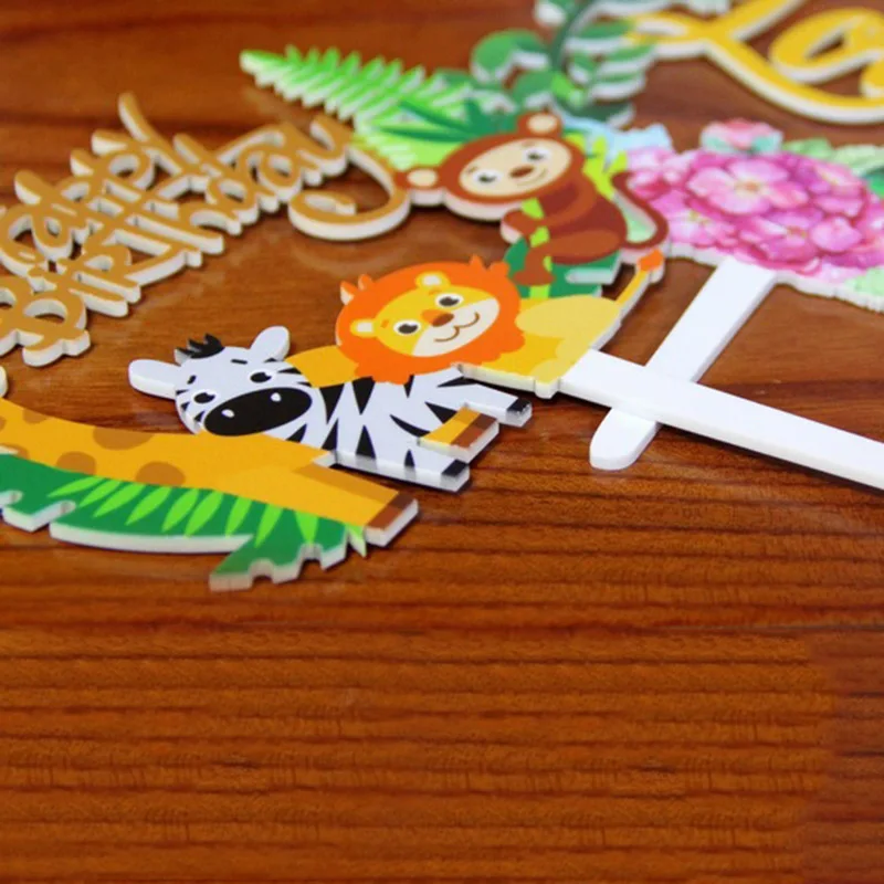 1pc Forest Animal Cake Topper Woodland Jungle Safari Theme Kids 1st Birthday Party Cake Decoration Baby Shower Party Supplies