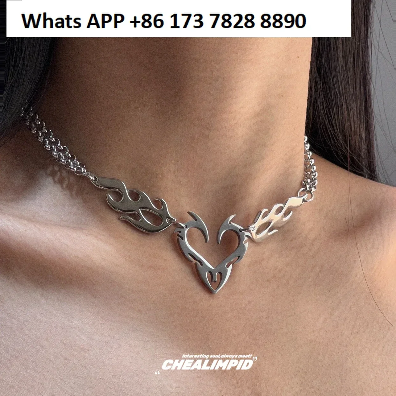 

CHEALIMPID/. Flame Titanium Steel Street Hip Hop Necklace Niche Design Trendy Men and Women High Sense American Spice Girls