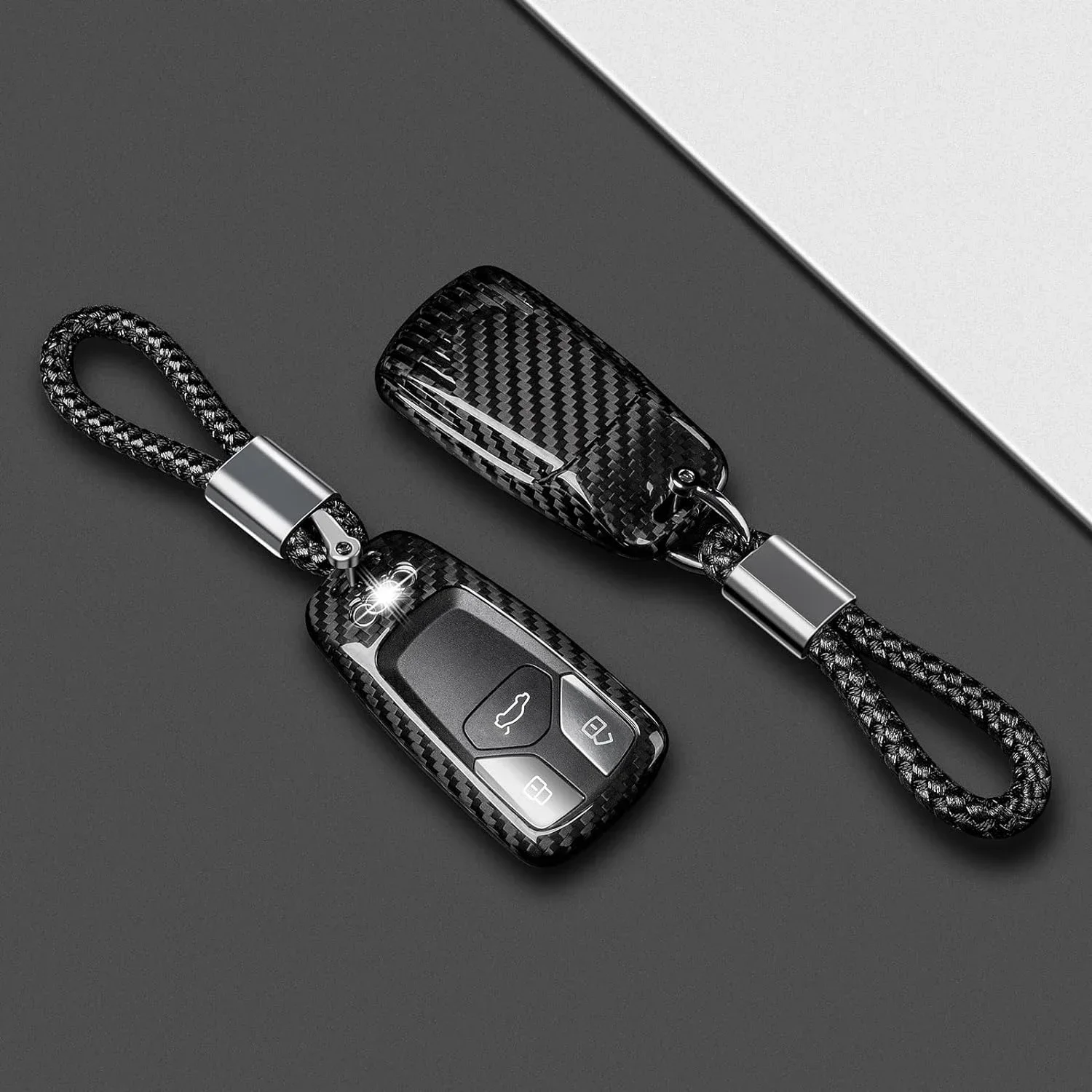 Real Carbon Fiber Schlüsselanhänger Cover Schutz Hülle Shell für Audi A4 Q7 Q5 TT A3 A6 SQ5 R8 S5 Smart Key, mit Schlüsselanhänger Lanyard