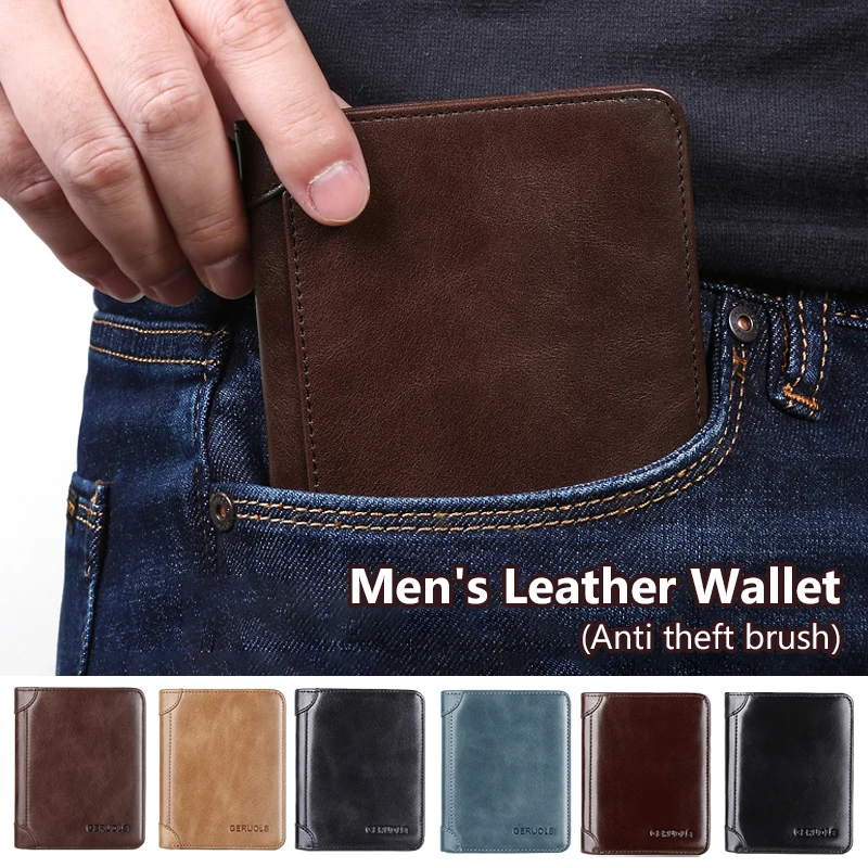 

Men Classic Style Genuine Leather Trifold Wallet Folded RFID Blocking Vintage Multi Function ID Credit Card Hold Money Bags