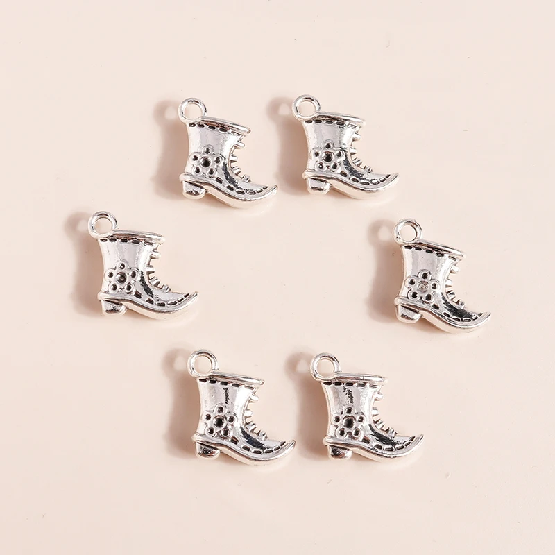 Leslie 10 Stück/Set 15*16mm Legierung Antik-Silberfarben Italien Stiefel Schuhe Anhänger für Armbänder Halsketten DIY Handgemachte Schmuckherstellung – Detail 6