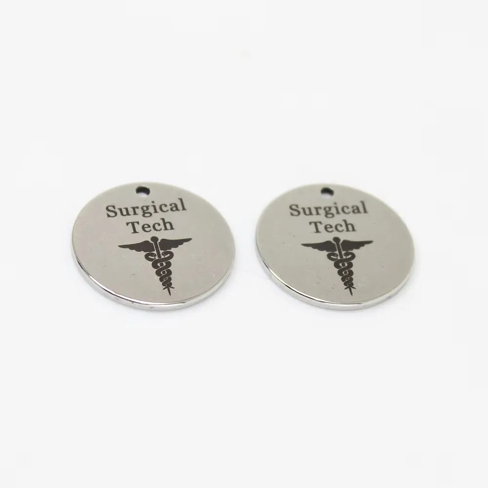 8Pcs/Lot--22mm Surgical Tech Stainless Steel Laser Engraved Disc Message Charm Pendant For Diy Jewelry Making Charms