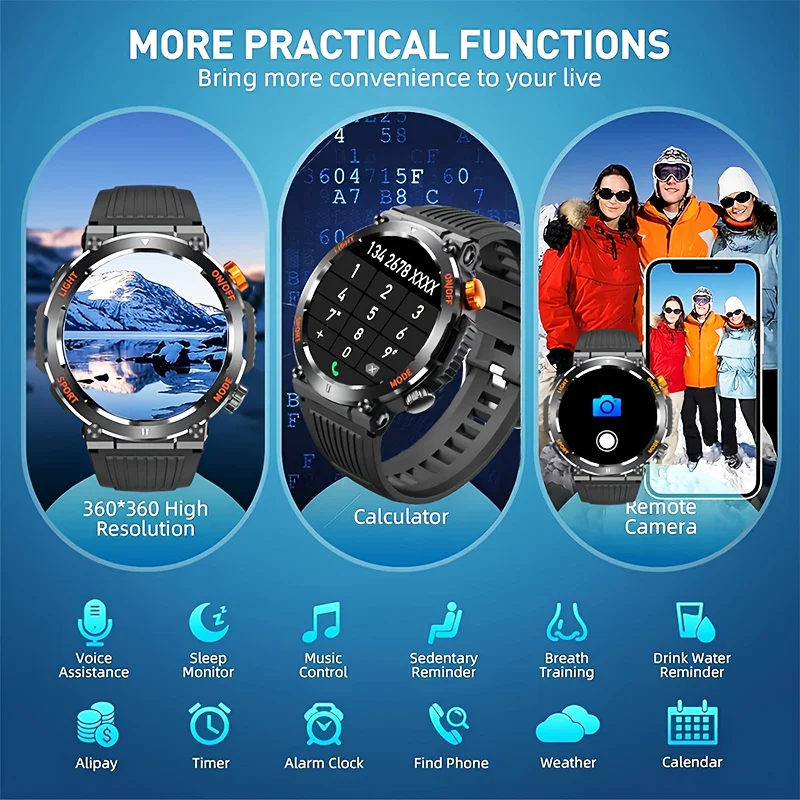 2026 New Smart Watches For Men with LED Flashlight Compass with 450mAh Battery 100+Sports Modes Heart Rate 3ATM Waterproof