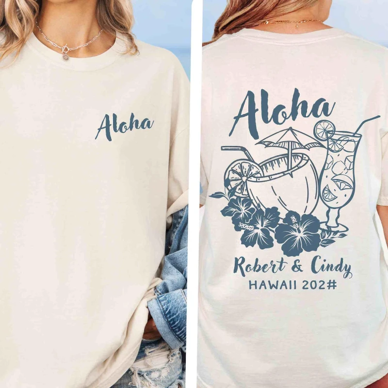 Custom Couples Hawaii Trip Cotton Tops Tshirt Personalize Maui Honeymoon Vacation T-shirt Graphic T Shirts Y2k Top Summer Tees