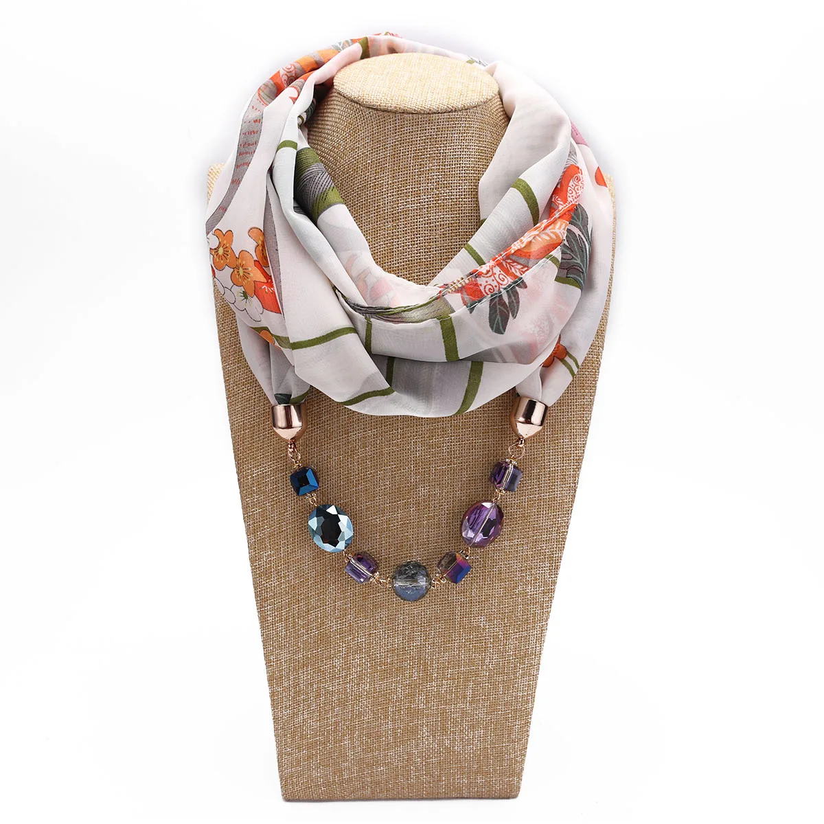 Jewelry Scarf Chiffon Necklace Resin Beads Pendant Women Scarf Fresh Spring/Autumn Muslim Head Scarves Hijab