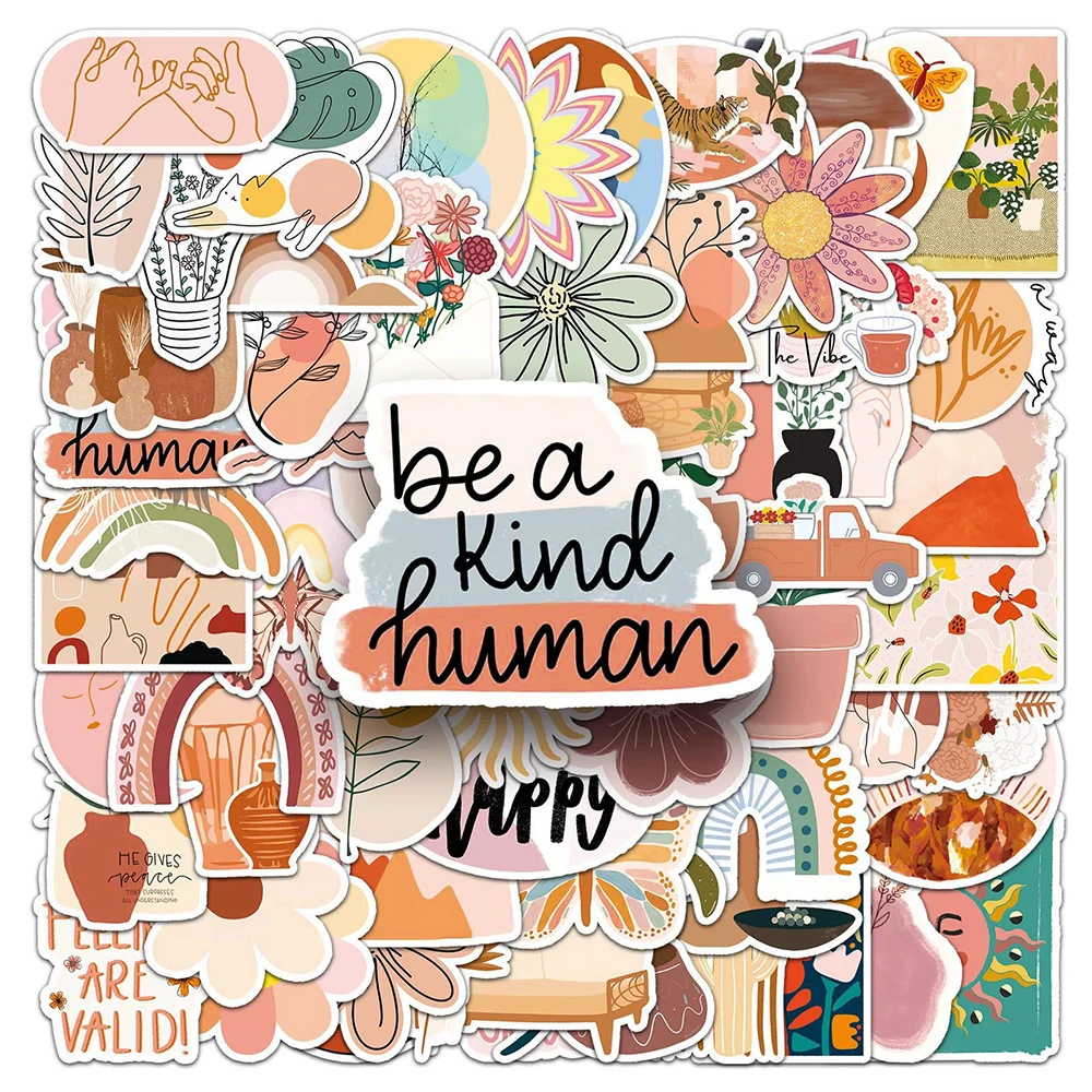 

10/30/50/100pcs Retro Cute Bohemian Style Cartoon Stickers Boho Art Aesthetic Decals Scrapbooking Luggage Phone Creative Sticker
