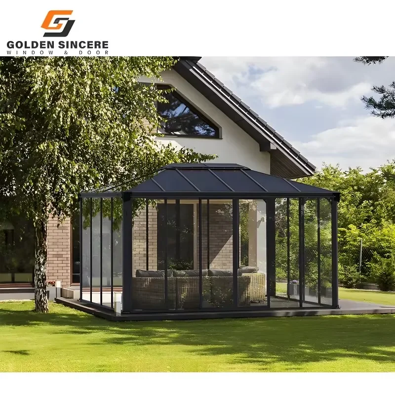 GS Modern Aluminum Glass Room Sunroom with Sliding Doors for Garden or Backyard Extension