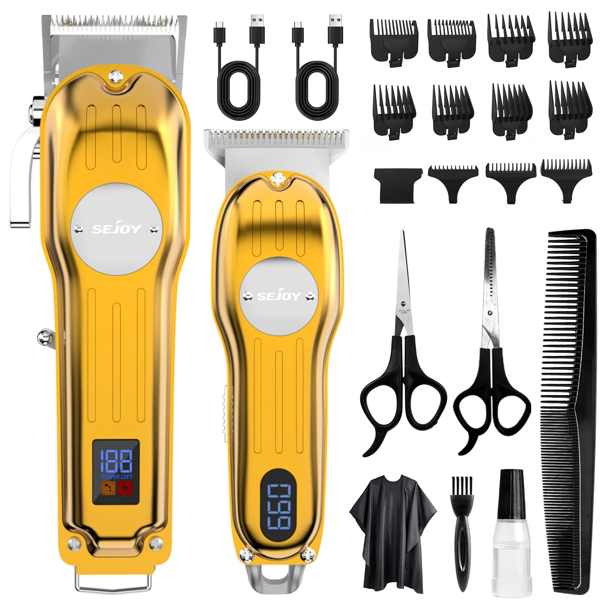 Professionelle Haarschneidemaschine für Männer, Kabellose Haarschneidemaschine, Haarschneideset für Friseure mit LED-Display und 12 Aufsatzkämmen
