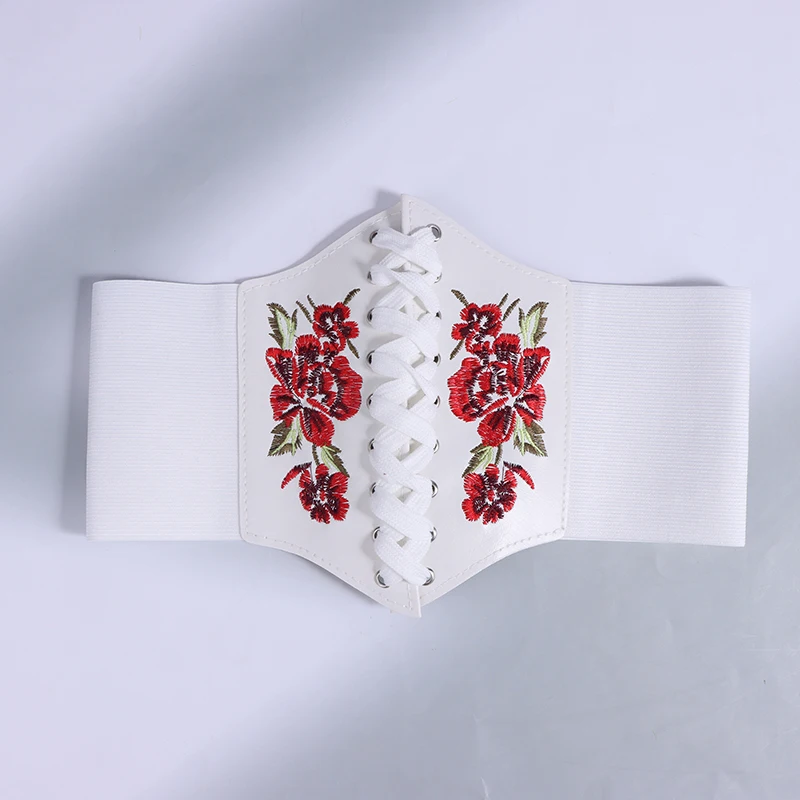 Ceinture corset gothique pour femme, Cummerbunds brodés de fleurs en PU, ceinture amincissante pour femme, ceinture large noire vintage pour fille, mode