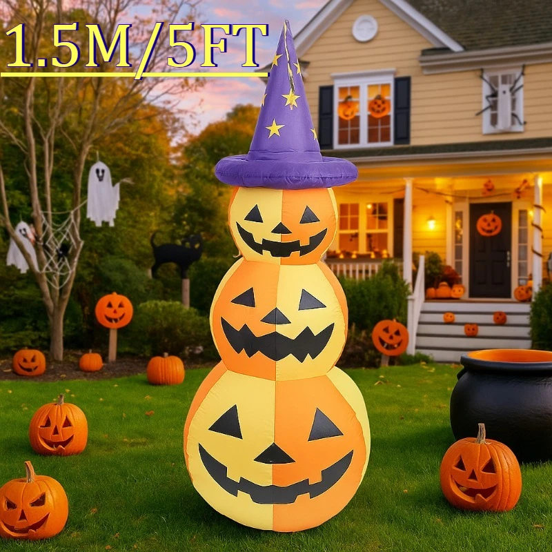 

5FT Holiday Lighting Pumpkins Halloween Inflatable Model Luminous Blow Up Toys Halloween Atmosphere with LEDs Home Decoration